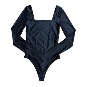 Babaton Long Sleeve Square Neck Bodysuit XS Black NWOT Stretchy Minimalist